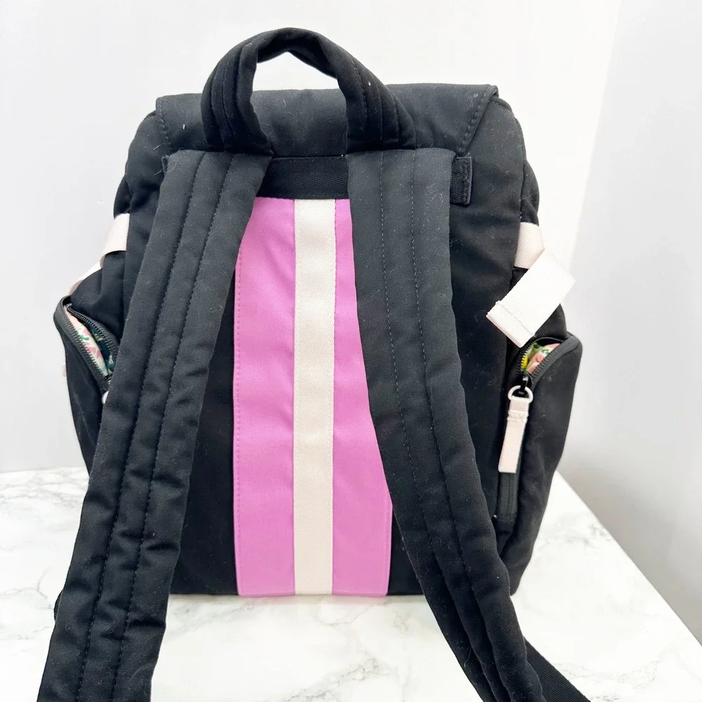 Vera Bradley Lana Condor Black Canvas Floral Lining Utility Backpack Preppy‎